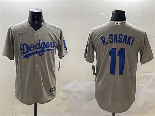 Men%27s Los Angeles Dodgers #11 Roki Sasaki Gray Cool Base Stitched Jersey